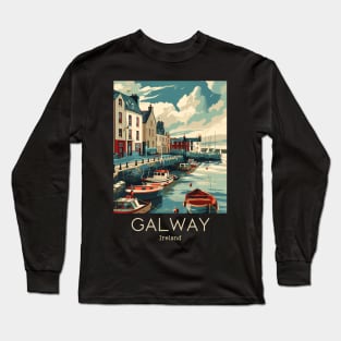 A Vintage Travel Illustration of Galway - Ireland Long Sleeve T-Shirt